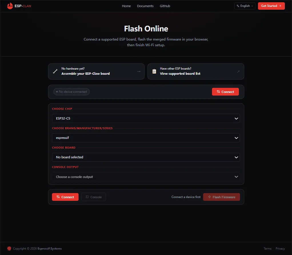 Flash page for ESPclaw